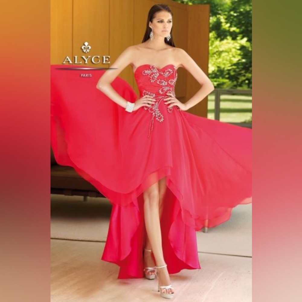 Alyce Paris Watermelon Satin Hi-low Prom Formal Princess Dress Sz 18